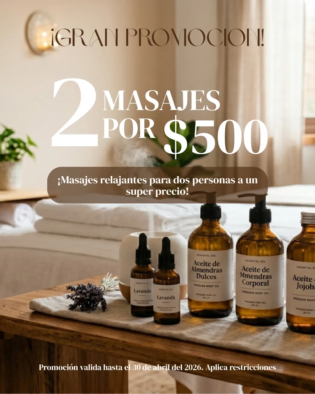 Promoción 2 Masajes por $500